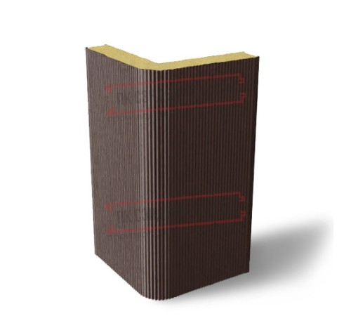 Угловая сэндвич-панель вертикальная из пенополиуретана, 0.5/0.5, ширина 1200 мм, толщина 50 мм, RAL8017