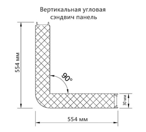 Угловая сэндвич-панель вертикальная из пенополистирола, 0.5/0.5, ширина 1000 мм, толщина 30 мм, RAL9002