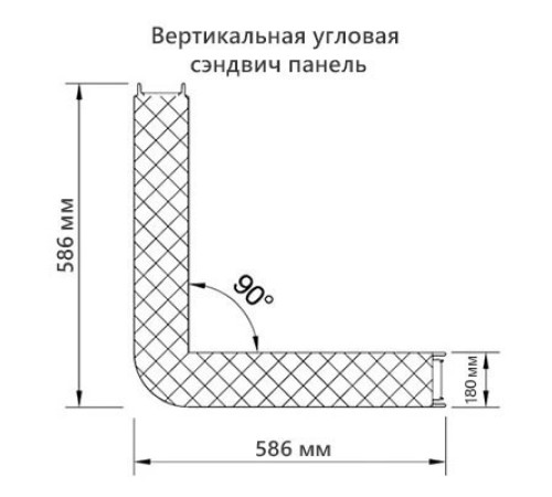 Угловая сэндвич-панель вертикальная из минеральной ваты, 0.5/0.5, ширина 1200 мм, толщина 180 мм, RAL7004