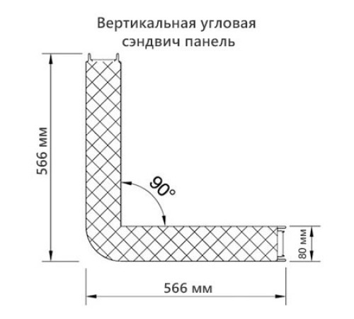Угловая сэндвич-панель вертикальная из пенополистирола, 0.5/0.5, ширина 1000 мм, толщина 80 мм, RAL7047