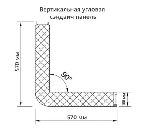 Угловая сэндвич-панель вертикальная из пенополистирола, 0.5/0.5, ширина 1000 мм, толщина 100 мм, RAL6002