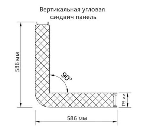 Угловая сэндвич-панель вертикальная из пенополистирола, 0.5/0.5, ширина 1000 мм, толщина 175 мм, RAL7024