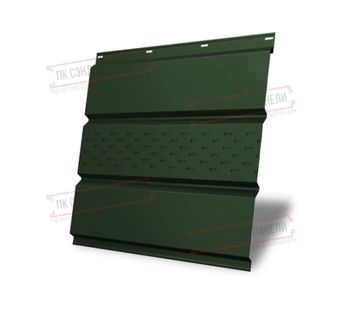 Софит металлический центральная перфорация 0,5 GreenCoat Pural BT с пленкой RR 11 темно-зеленый (RAL 6020 хромовая зелень)