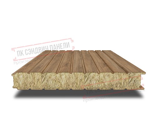 Сэндвич панели стеновые с минеральной ватой, ширина 1000 мм, толщина 10 мм, 0.5/0.5, дуб античный