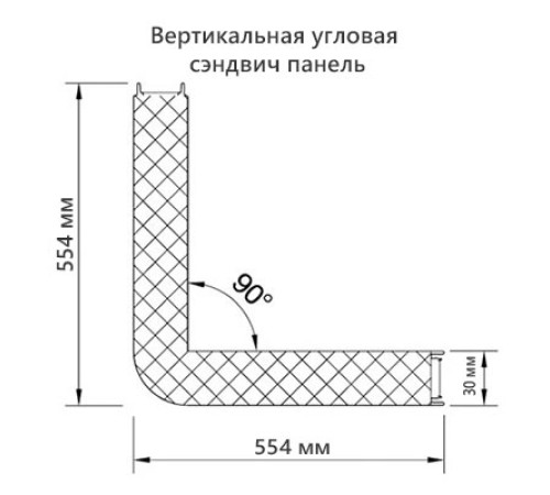 Угловая сэндвич-панель вертикальная из минеральной ваты, 0.5/0.5, ширина 1000 мм, толщина 30 мм, RAL1015