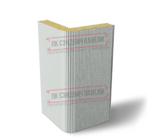 Угловая сэндвич-панель вертикальная из пенополиизоцианурата, 0.5/0.5, ширина 1000 мм, толщина 20 мм, RAL7035