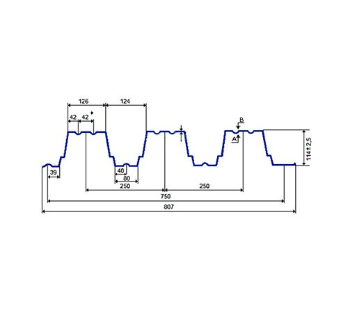 Профнастил H114ПГ-0.65, для бескаркасных ангаров, Полиэстер RAL 3003.